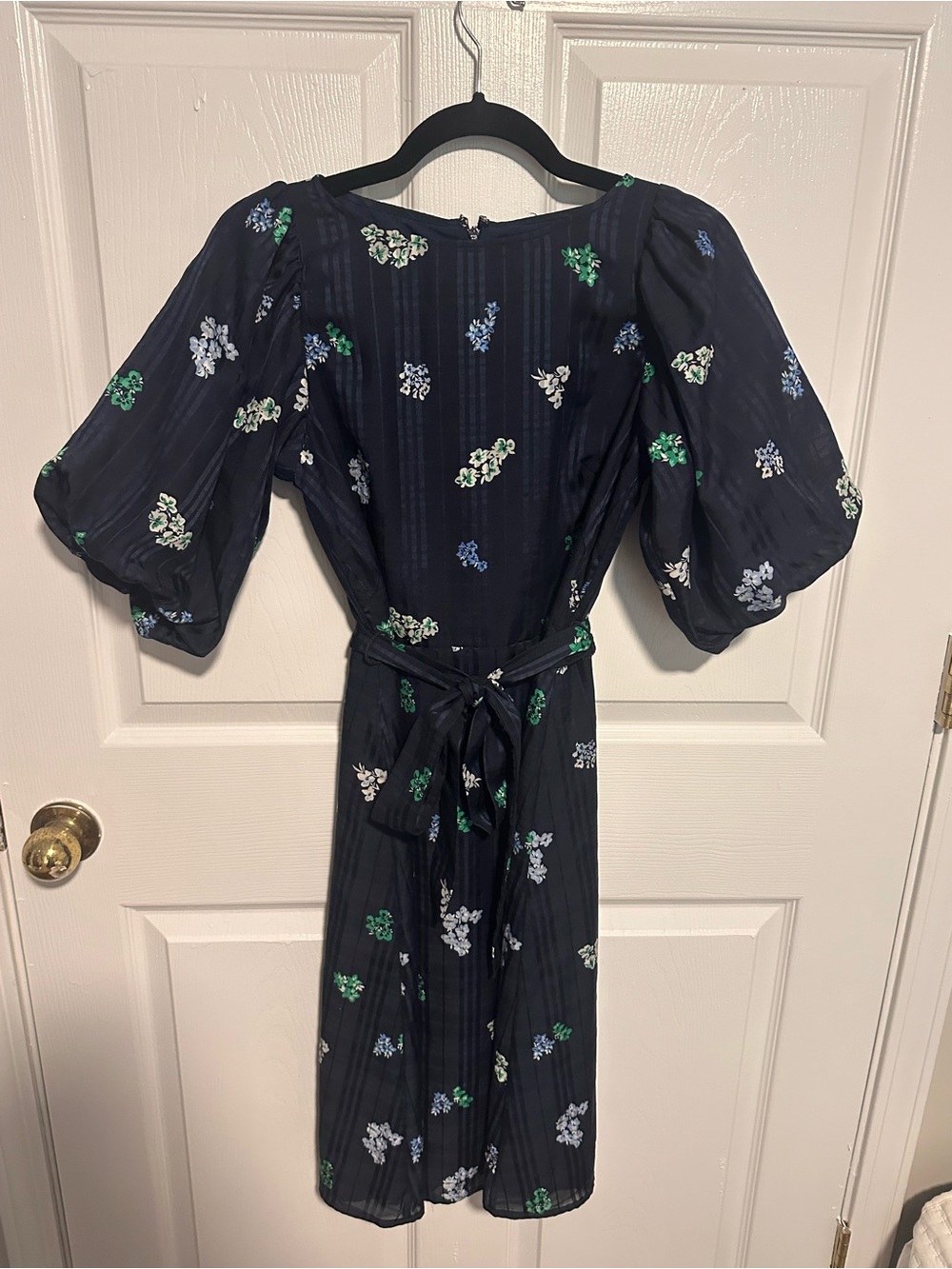 Ann Taylor Navy Midi Dress with Green & Light Blue Floral